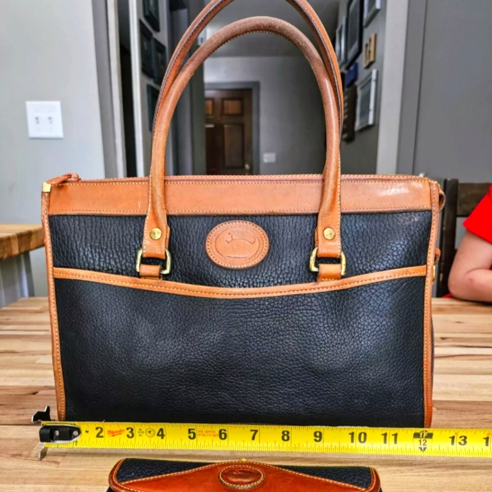 Dooney & Bourke Vintage 1984 All Weather Leather Navy and Brown Shoulder Bag